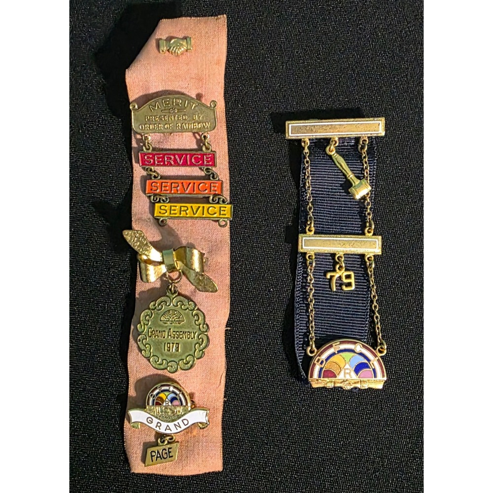Vintage Order of the Rainbow for Girls Merit Service Ribbons Pins 1979 Set